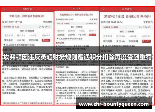 埃弗顿因违反英超财务规则遭遇积分扣除再度受到重罚